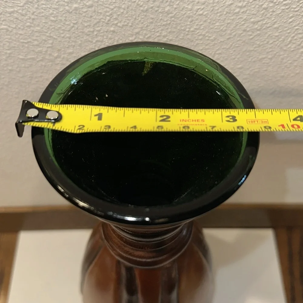 Wine Carafe Made in Italy VINTAGE Brown Leather Wrapped Green Glass 11.5”